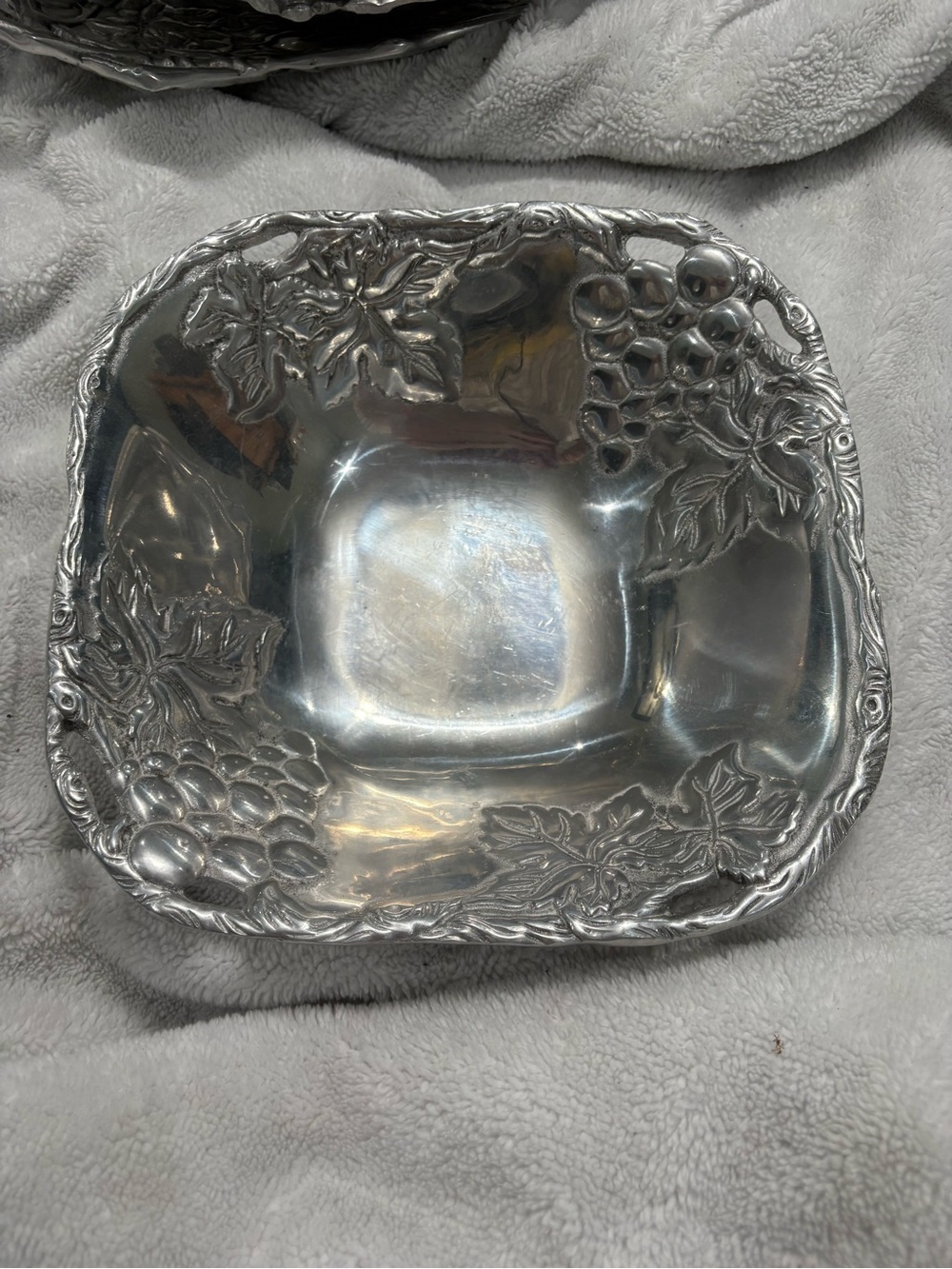 Vintage Square Cast Aluminum Grape Vine Serving Bowl - Arthur Court Style
